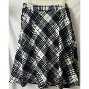 Womens Black Plaid Fleece Skirt Midi Wool Blend Pockets Large NWT Preppy Grunge